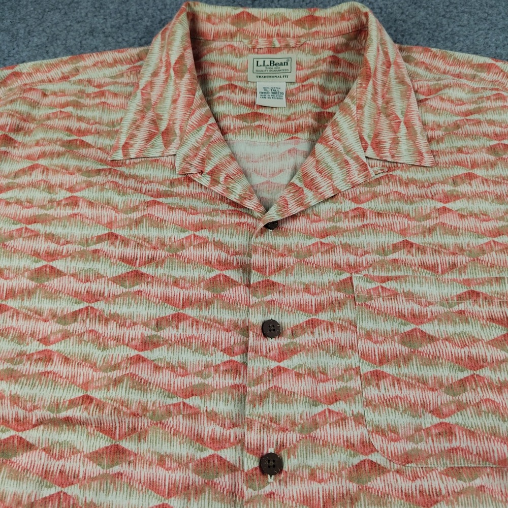 VTG LL Bean Mens XL Tall Cotton Hawaiian Shirt Short Sleeve Camp Loop Collar